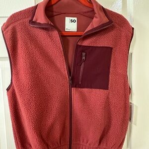 SO Black Red Faux Fur Vest Sz cds